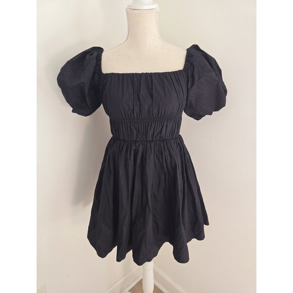 Abercrombie & Fitch Ruched Puff Sleeve Mini Black Babydoll A-line Short Dress XS - Picture 1 of 12